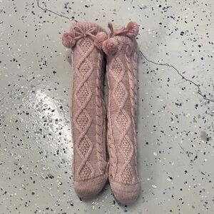 UGG Pink Knit Socks with Pom Poms